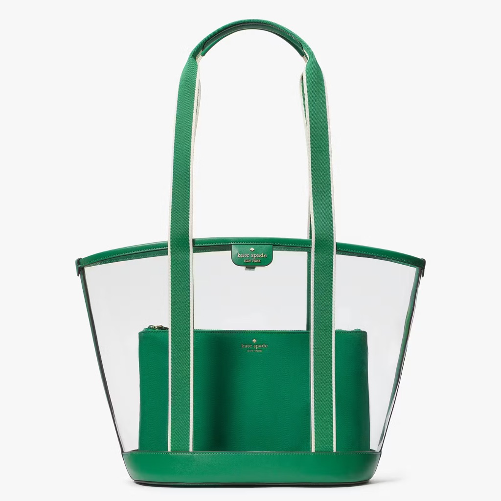 Kate Spade Clare Clear See Through Stadium Tote Bag, Green Bean Nwt
